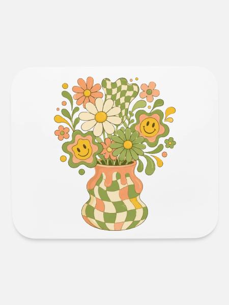 Pastel Checkered Vase Floral Burst - Mouse pad Horizontal - white - Front