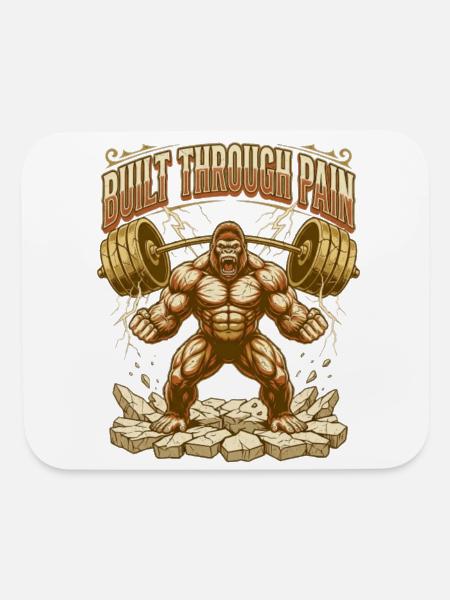Built Through Pain Gorilla Gym T-Shirt | Vintage F - Mouse pad Horizontal - white - Front