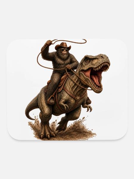 bigfoot Cowboy on T Rex - Mouse pad Horizontal - white - Front