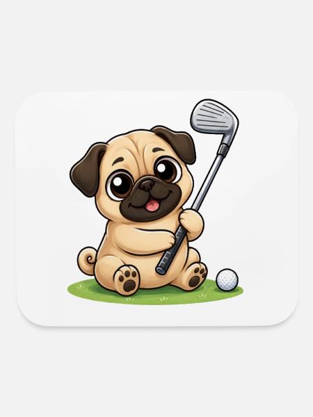 Cute Bulldog Golfer Cartoon - Mouse pad Horizontal - white - Front