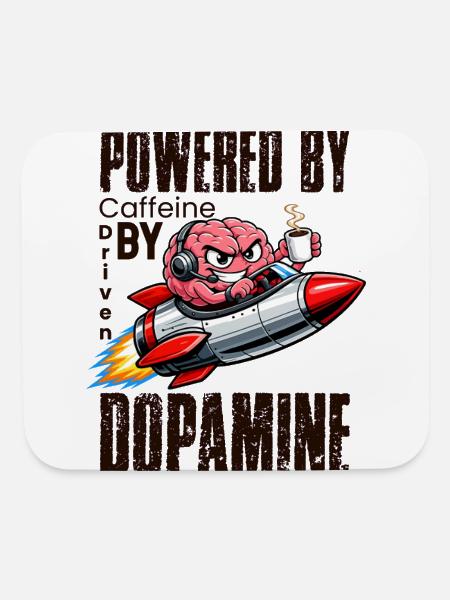 T-shirt Funny Brain Rocket alimenté par la caféine - Tapis de souris - blanc - Devant