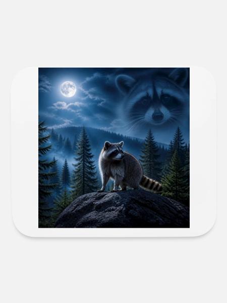 Moonlit Forest Raccoon Guardian - Mouse pad Horizontal - white - Front