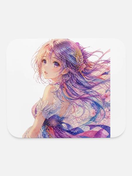 Pastel Anime Blossom Portrait - Mouse pad Horizontal - white - Front