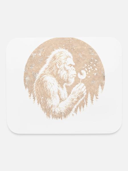 Bigfoot Blowing Dandelion Full Moon Sasquatch - Mouse pad Horizontal - white - Front