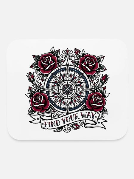 Find Your Way Vintage Compass Rose Tattoo Art - Mouse pad Horizontal - white - Front