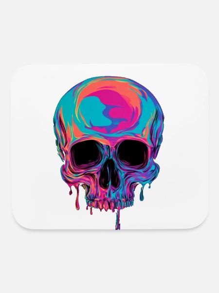 Neon Edgy Dark Skull - Melting Neon Skull Design - Mouse pad Horizontal - white - Front