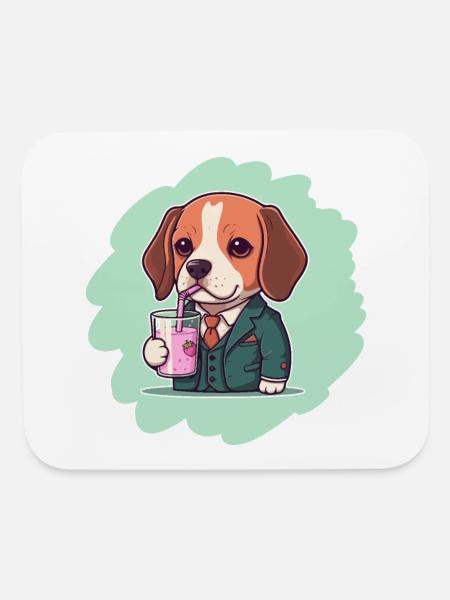 Beagle in Suit Sips Pink Shake - Mouse pad Horizontal - white - Front