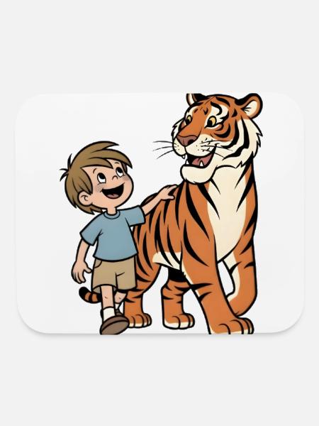 Boy And Tiger Best Friends - Mouse pad Horizontal - white - Front