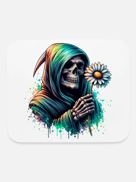 Grim Reaper Holding Daisy Flower - Mouse pad Horizontal - white - Front