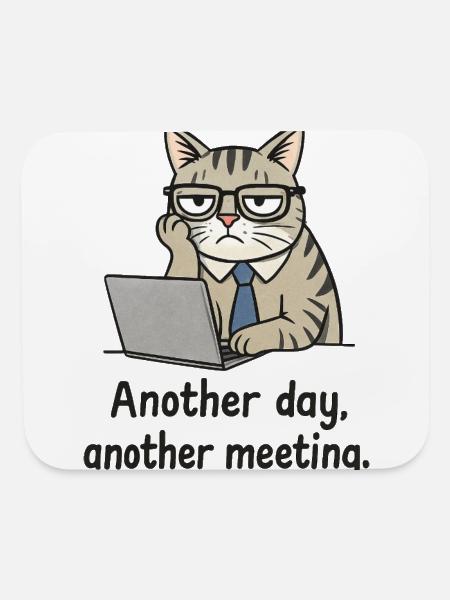Grumpy Office Cat at Laptop - Mouse pad Horizontal - white - Front