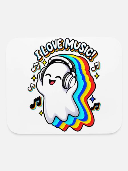Halloween Rainbow Groove Ghost with Headphones - Mouse pad Horizontal - white - Front