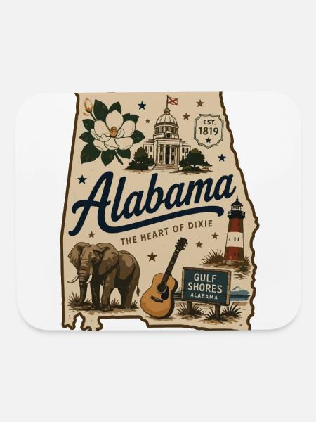 Vintage Alabama State Pride Illustrated Sticker - Mouse pad Horizontal - white - Front