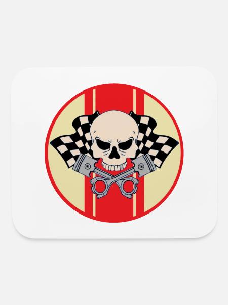 Red racing stripe pirate skull and pistons - Mouse pad Horizontal - white - Front