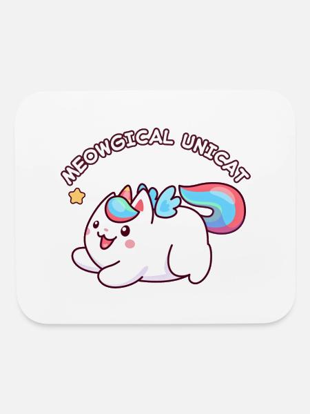 Meow Magical Unicorn Cat Cute Pet Funny Rainbow - Mouse pad Horizontal - white - Front