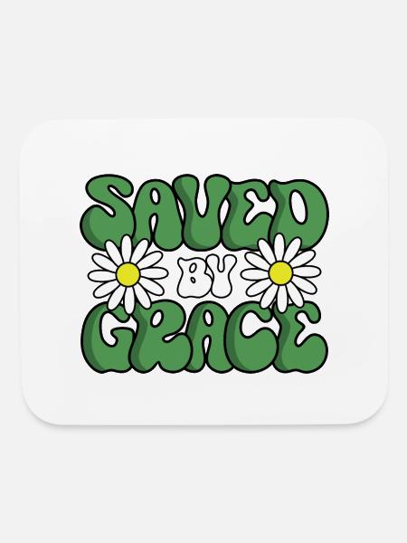 Saved By Grace Green Groovy Flower Design - Mouse pad Horizontal - white - Front