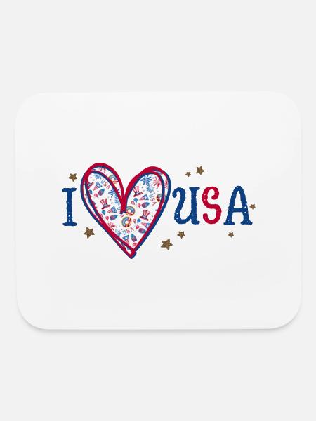 I Love USA 4Th Of July American Heart - Mouse pad Horizontal - white - Front