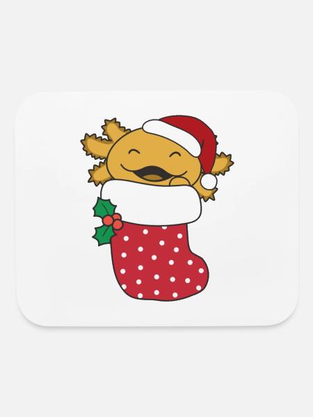 Cute Axolotls In Christmas Sock For Christmas - Mouse pad Horizontal - white - Front