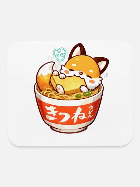 Kawaii Ramen Fox Snacking Bowl - Mouse pad Horizontal - white - Front