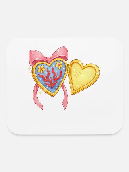 Kawaii Twin Hearts with Ribbon - Mouse pad Horizontal - white - Front