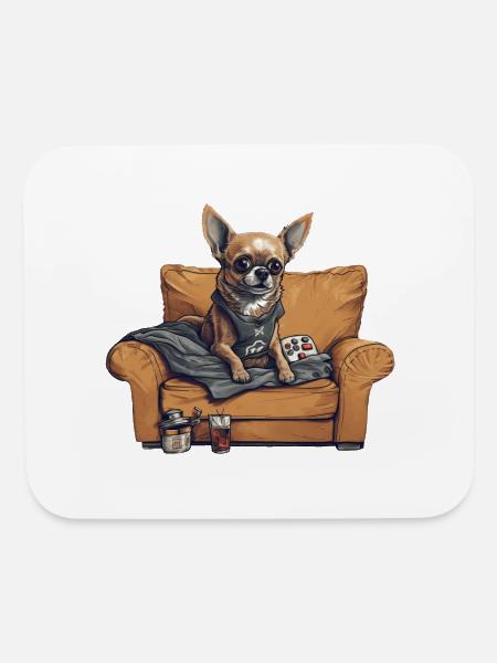 Chihuahua Lounging On A Couch With A Remote - Mouse pad Horizontal - white - Front