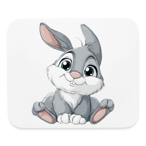 Joyful Grey and White Baby Rabbit Cartoon - Mouse pad Horizontal