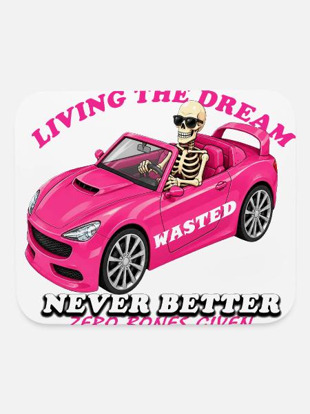 Funny Wasted Skeleton Pink Car  - Mouse pad Horizontal - white - Front