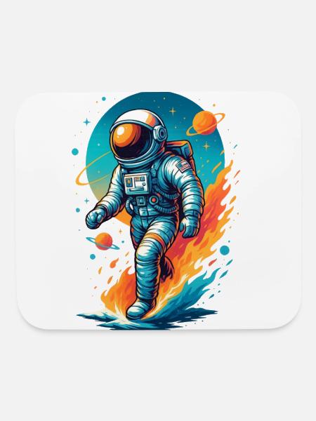 Astronaut Cosmic Fire Walk | Space Galaxy T-Shirt - Mouse pad Horizontal - white