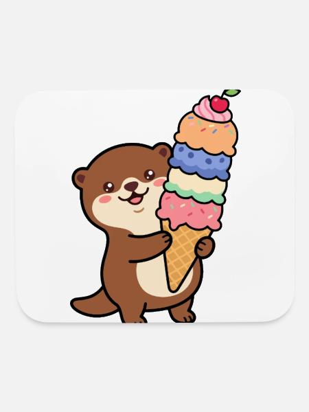 Otter Rainbow Ice Cream Cone - Mouse pad Horizontal - white - Front