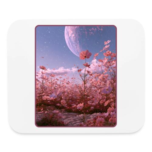 Cosmic Moon & Cosmos Flowers Art - Mouse pad Horizontal