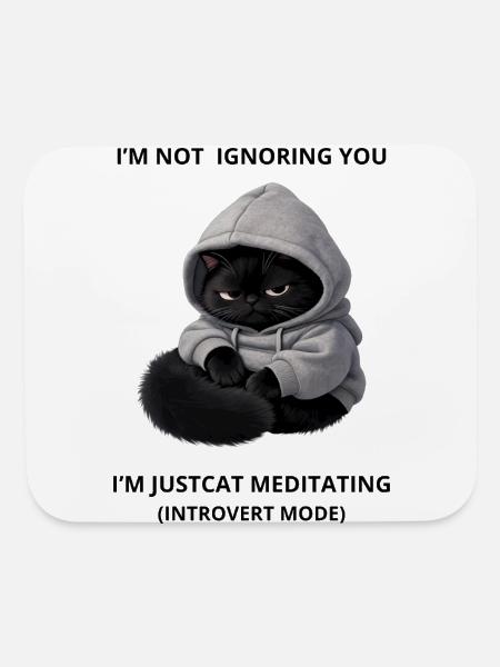 Grumpy Black Cat in Hoodie - Mouse pad Horizontal - white - Front