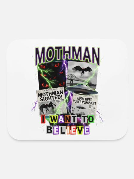 Mothman I Want to Believe – Cryptid UFO Paranormal - Mouse pad Horizontal - white - Front