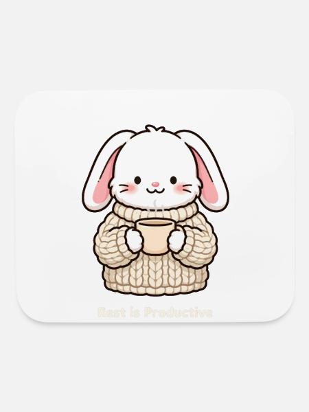 Cozy Bunny Resting Sip - Mouse pad Horizontal - white - Front