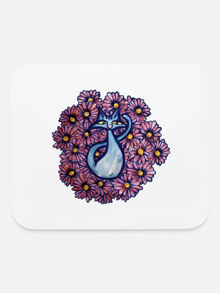 Blue Cat Daisies - Mouse pad Horizontal - white - Front