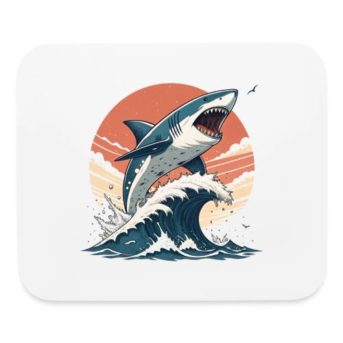 Fierce Shark Breaking Through Waves - Mouse pad Horizontal