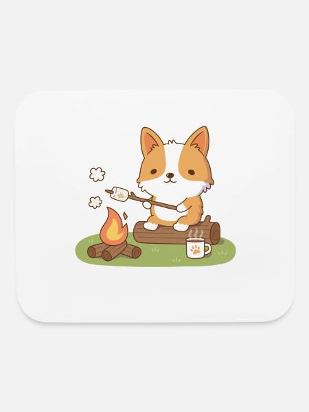 Corgi Toasting Marshmallow At Campfire - Mouse pad Horizontal - white - Front