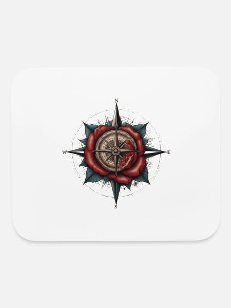 Tattoo_style_rose_compass_beautiful_evoking_spirit - Mouse pad Horizontal - white - Front