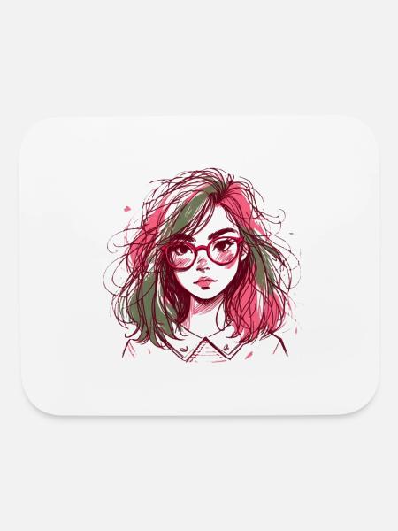 Digital Art of a Girl with specs - Mouse pad Horizontal - white - Front