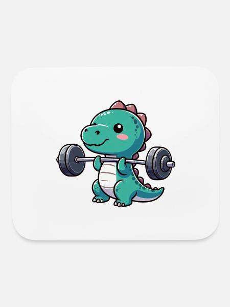 Dino T-Rex Workout Dumbbell Bench Press Design - Mouse pad Horizontal - white - Front