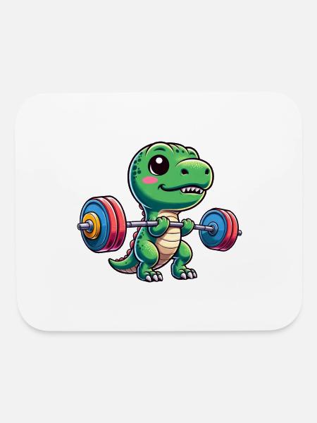 Dino Workout Dumbbell Bench Press Tyrannosaurus De - Mouse pad Horizontal - white - Front