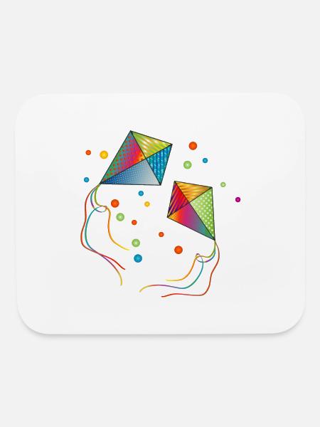 colorful kites flying with colorful ribbons in aut - Mouse pad Horizontal - white - Front