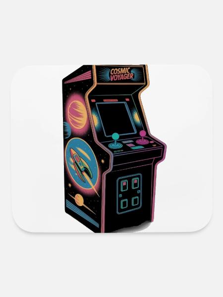 Vintage Arcade Cabinet with Glowing Neon Controls - Mouse pad Horizontal - white - Front