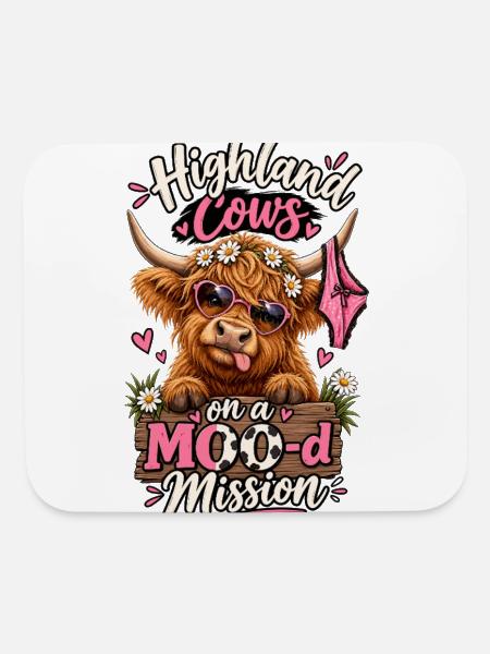 Highland Cow Mood Mission, Funny Cow Lover - Mouse pad Horizontal - white - Front