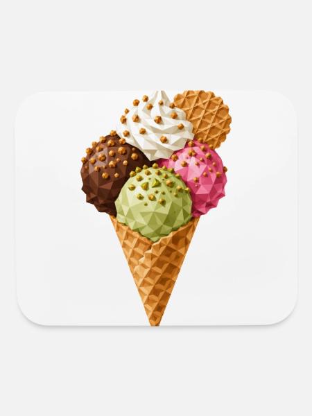 Geometric Ice Cream | Low Poly Ice Cream Cone - Mouse pad Horizontal - white - Front