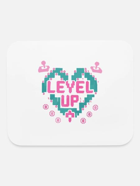 Retro Gamer’s Code Pixel Heart T-Shirt - Level Up - Mouse pad Horizontal - white - Front