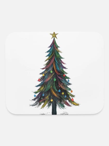 Merry Christmas Pine Tree Drawing Print - Mouse pad Horizontal - white - Front
