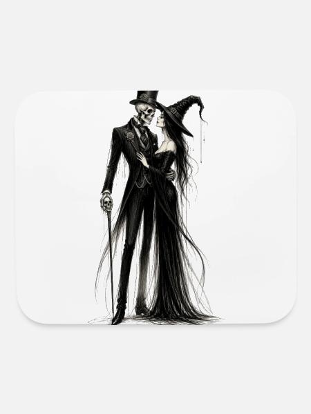 Skeleton Groom and Witch Bride in Gothic Elegance  - Mouse pad Horizontal - white - Front