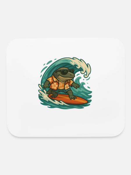 Cartoon surfer animal fossil prehistoric water - Mouse pad Horizontal - white - Front