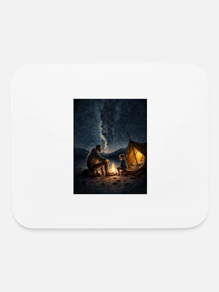 Night Camping Bonfire Bonding Father and Son - Mouse pad Horizontal - white - Front