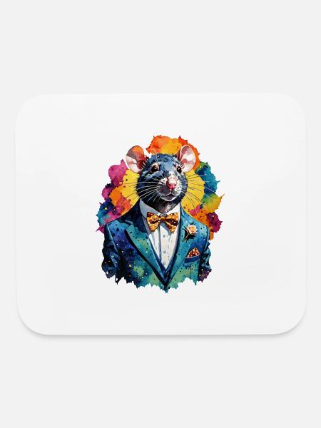 Rat in suit - Mouse pad Horizontal - white - Front