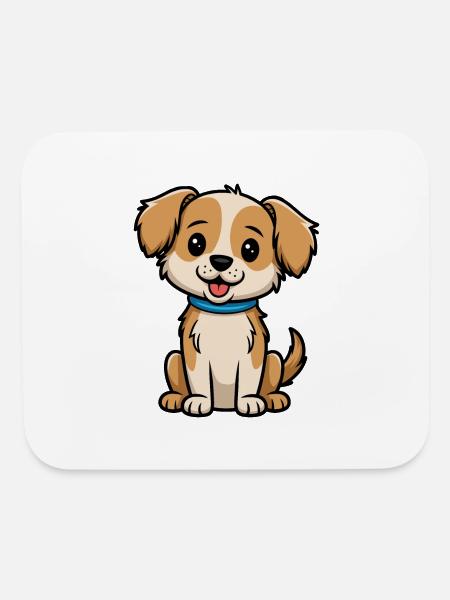 Cute Happy Dog With Blue Collar - Mouse pad Horizontal - white - Front